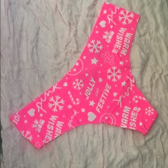 New VS PINK No-Show Smooth V-Cut Holiday Print Thong Underwear Panty - Picture 2 of 5